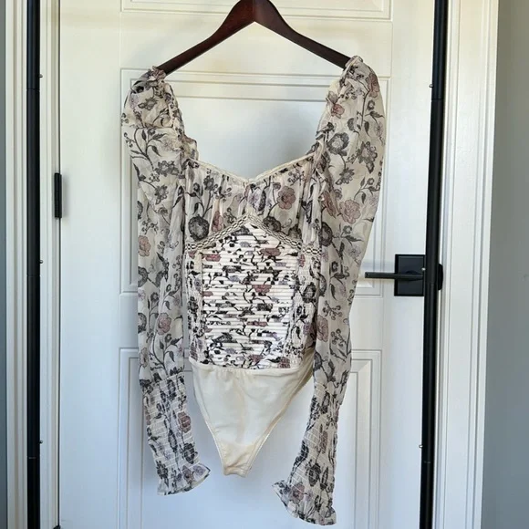 NWOT • Free People • Brunch Date Bodysuit • Ivory Combo - Picture 2 of 5